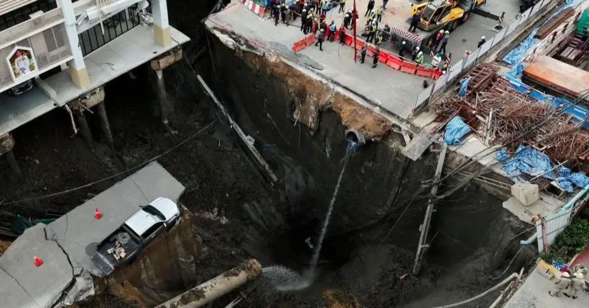 Bangkok Sinkhole Disrupts Traffic Near Hospital
